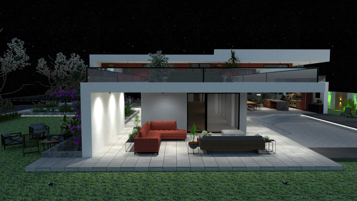 outdoor living room View from the right side and pool