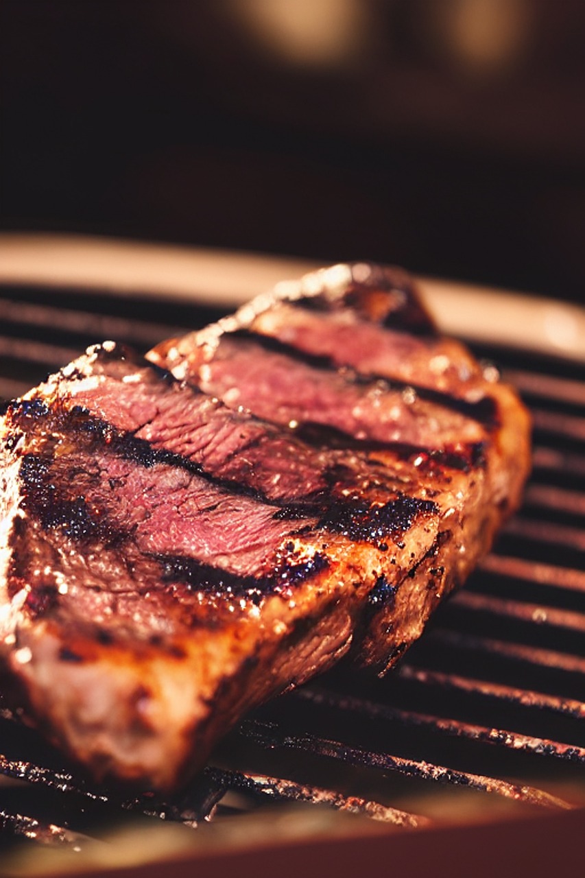 A steak been cooked on barbecue