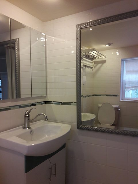 mirror and bath