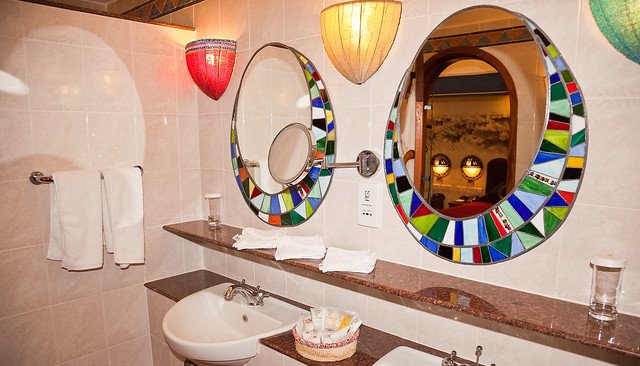 colorful bathroom mirrors