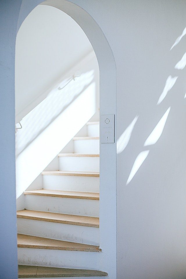 white loft stairs