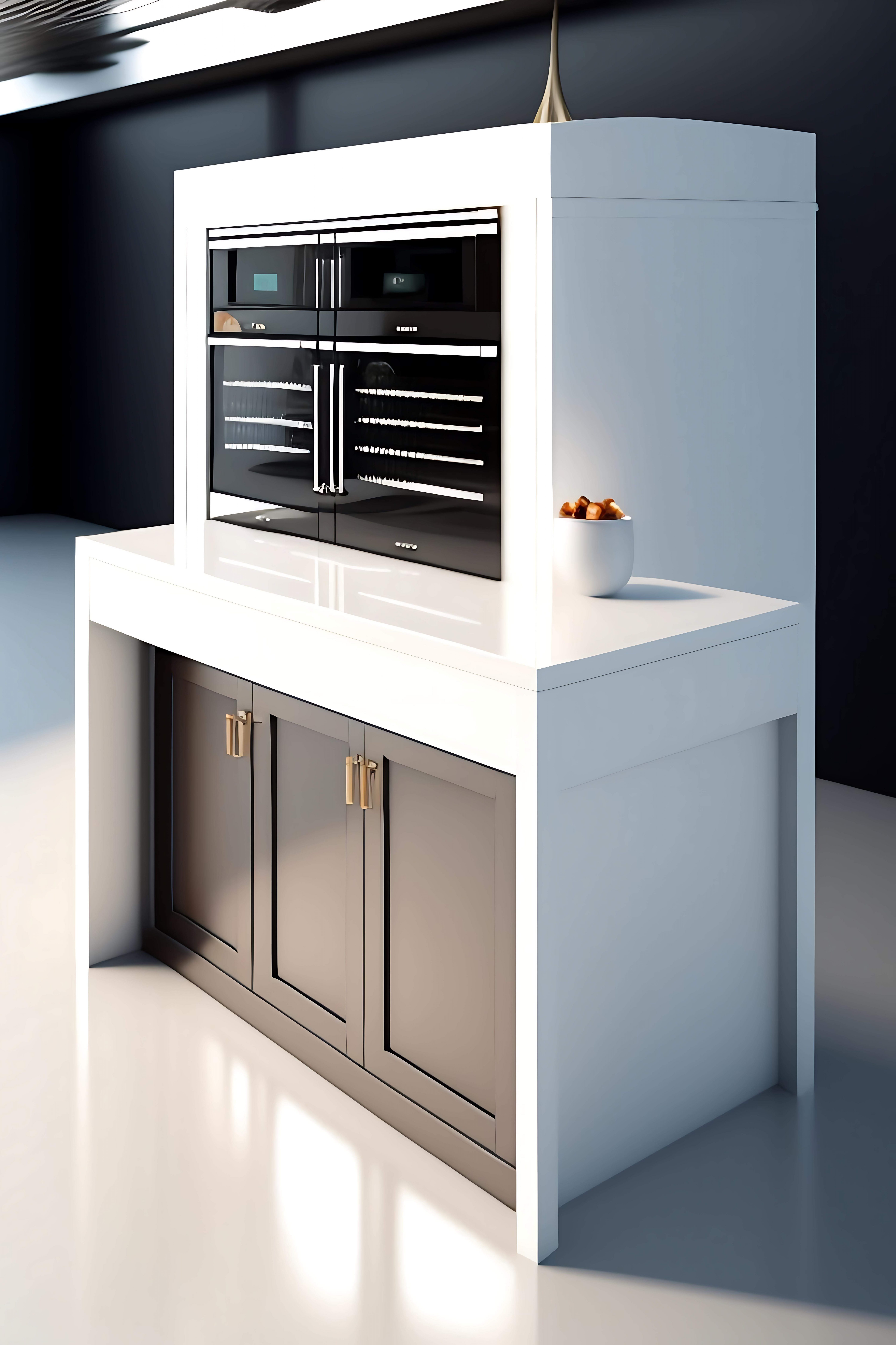 Empty clean white marble top island table in commercial professional bakery kitchen with stainless