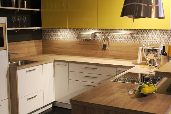 yellow painted kitchen cabinets