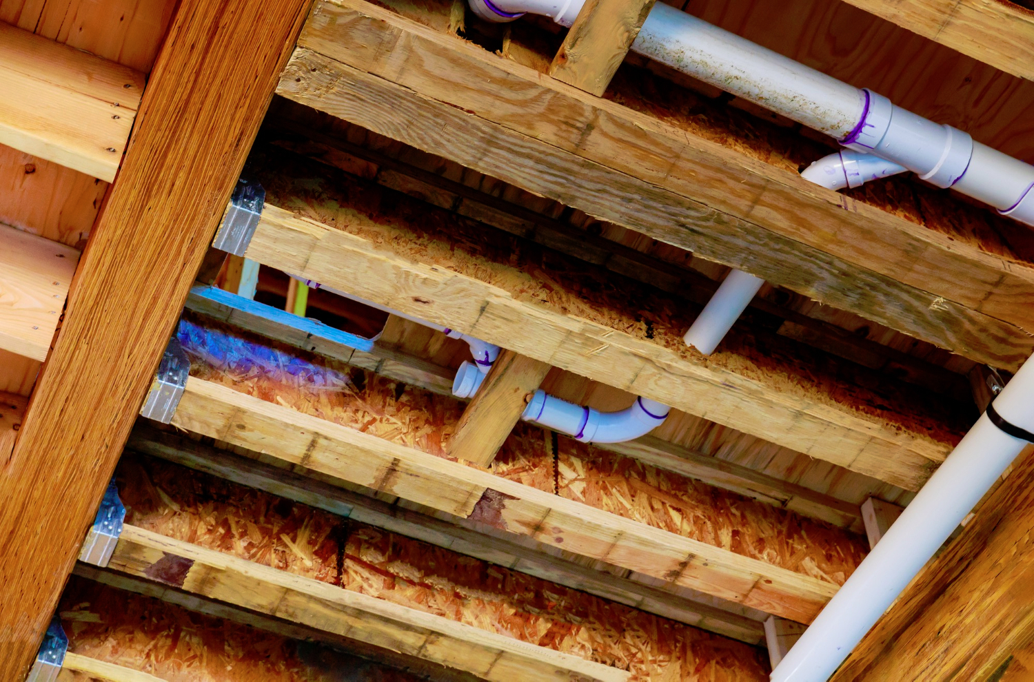 Under construction new bathtub house pvc waste water system rough plumbing bathroom drainage pipe and fitting complete