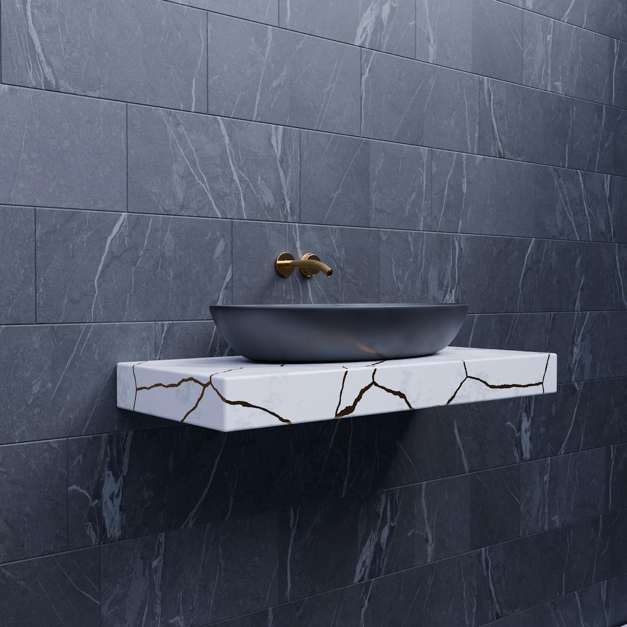 Modern Grey Bathroom with Marble Sink Design
