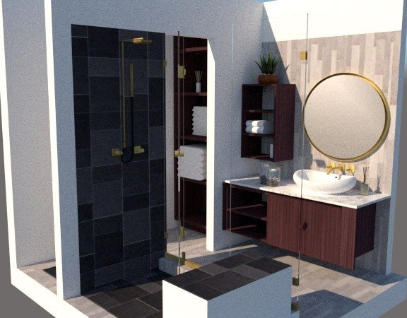 3/4 bathroom plan with mirror