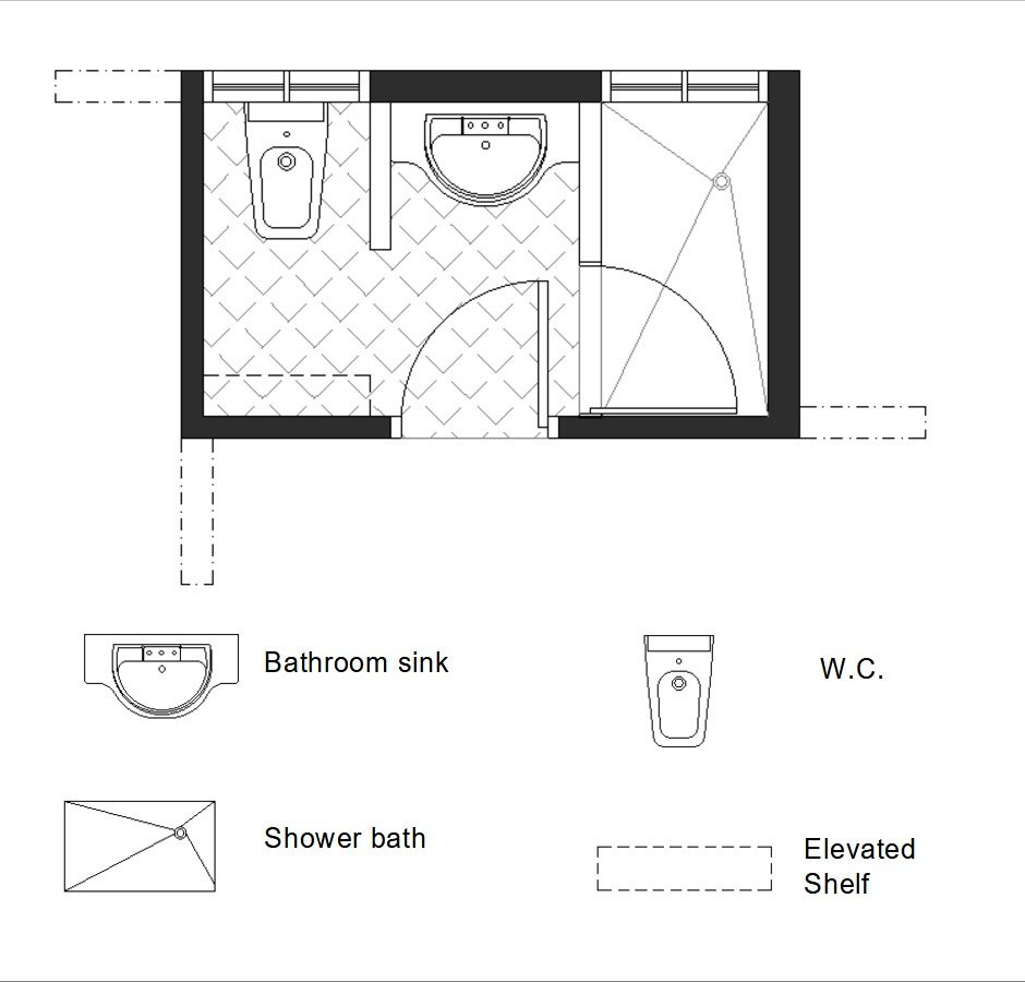 Bathroom - Three-Quarter Bath (2-Wall) Dimensions & Drawings