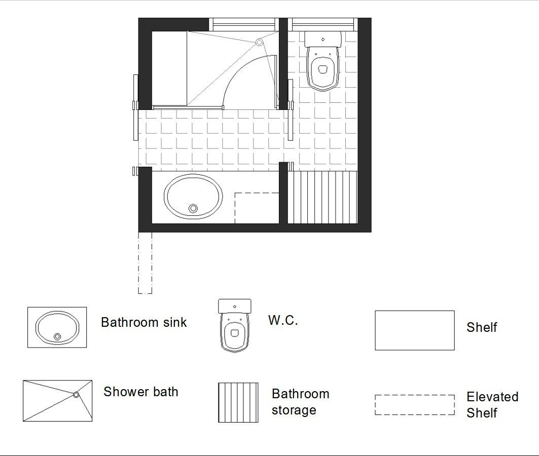 Bathroom architectural plan, 3/4 bathroom