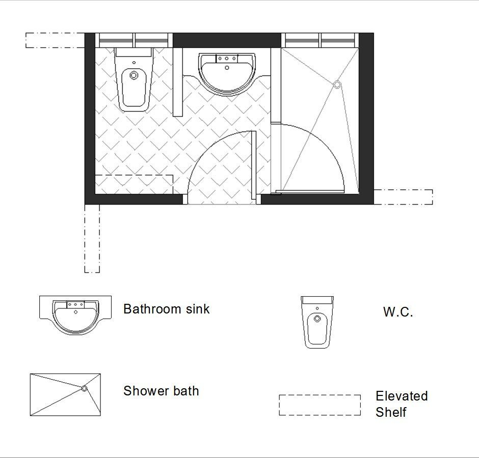 Bathroom architectural plan, 3/4 bathroom