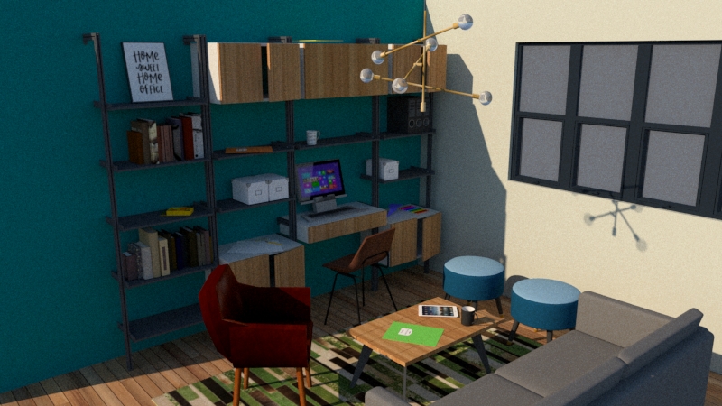 Home office in guest room 3d
