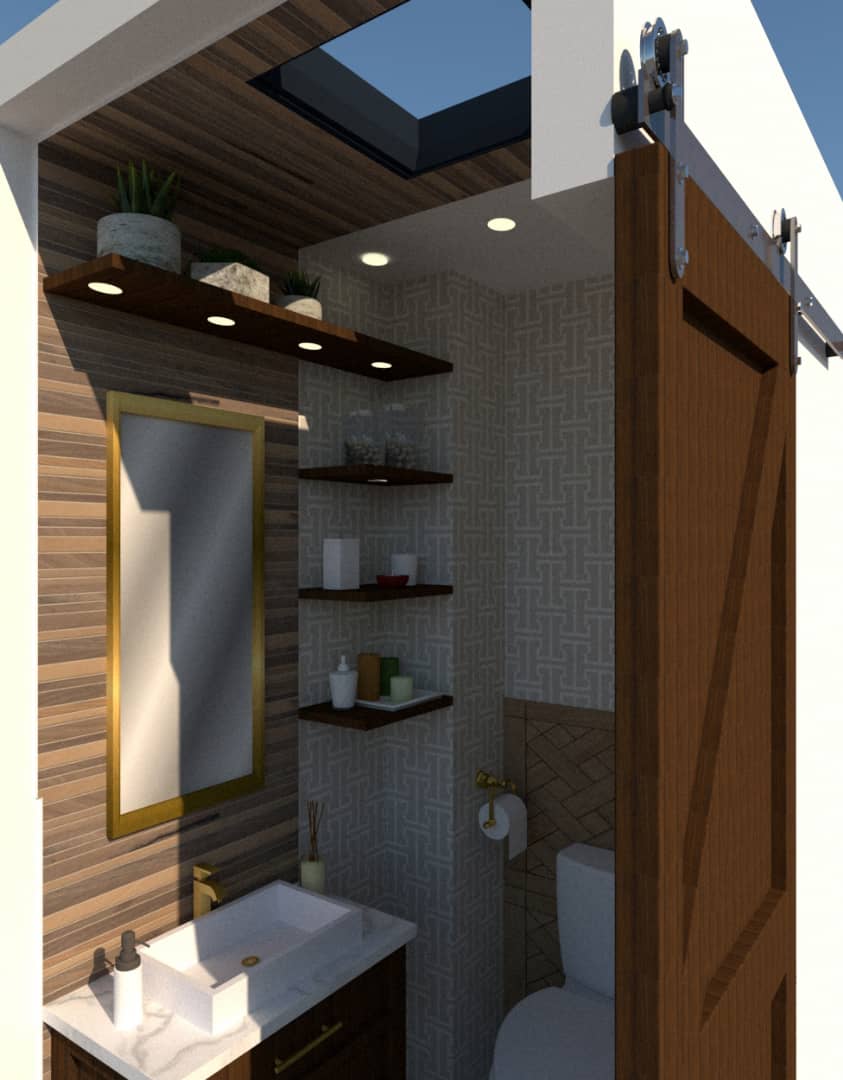 powder room with barndoor