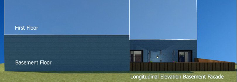 Longitudinal elevation basement facade