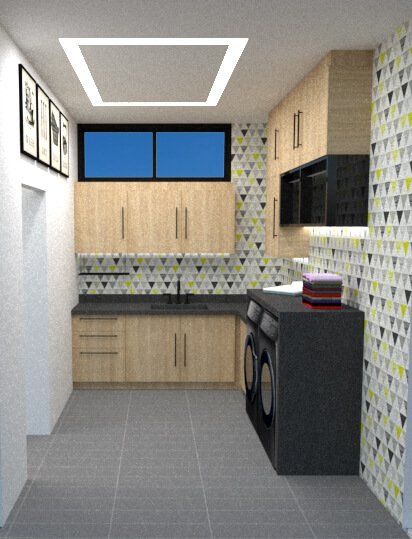 Laundry room with windows