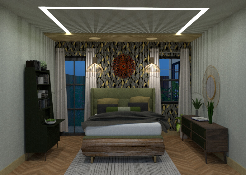 front view of the room from the access wall towards the exit to the terrace