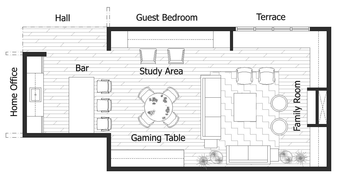 basement family room blueprint