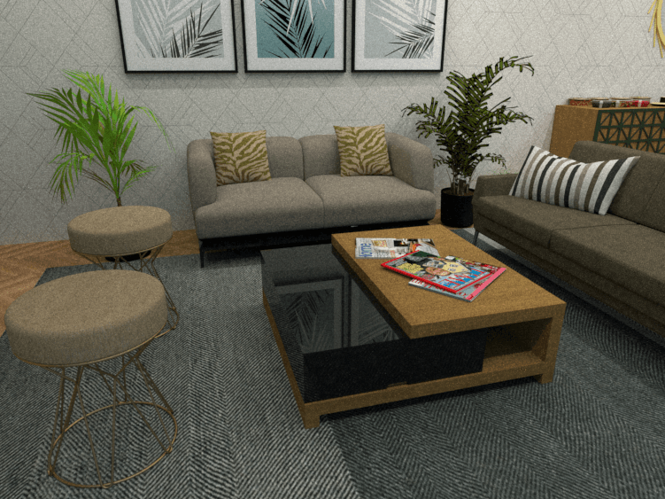 Detailed view of the materials of the family room furniture