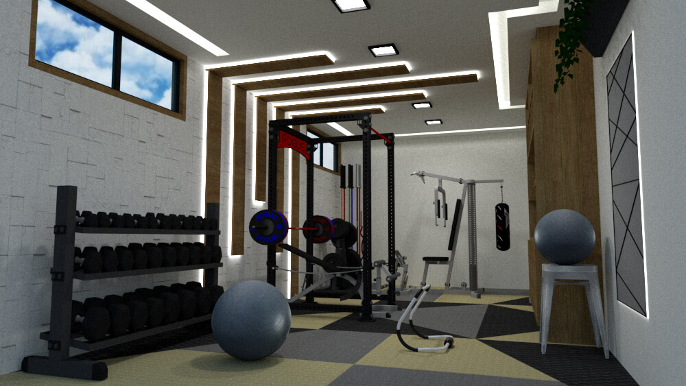 Central view of medium size gym