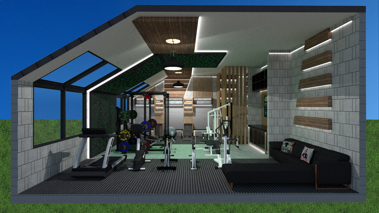 Cross sectional view from outside home gym