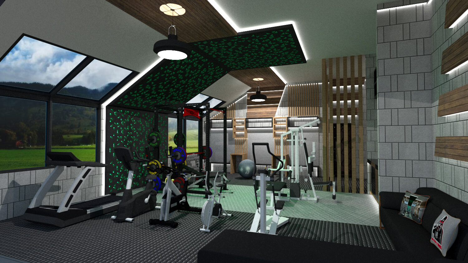 Cross sectional view big home gym