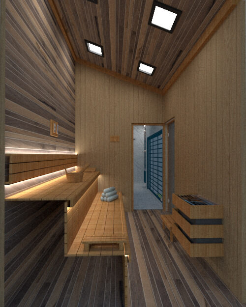 Cross sectional view of sauna