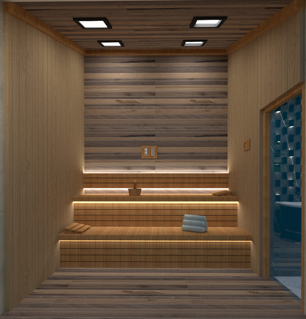 Front view of sauna