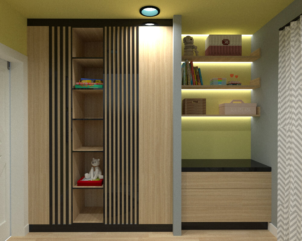 Closet and changing table with storage for the baby