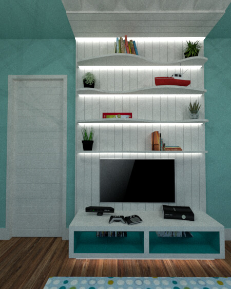 shelves in guest bedroom