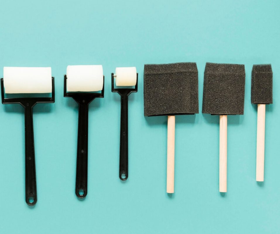Top view artist brushes collection
