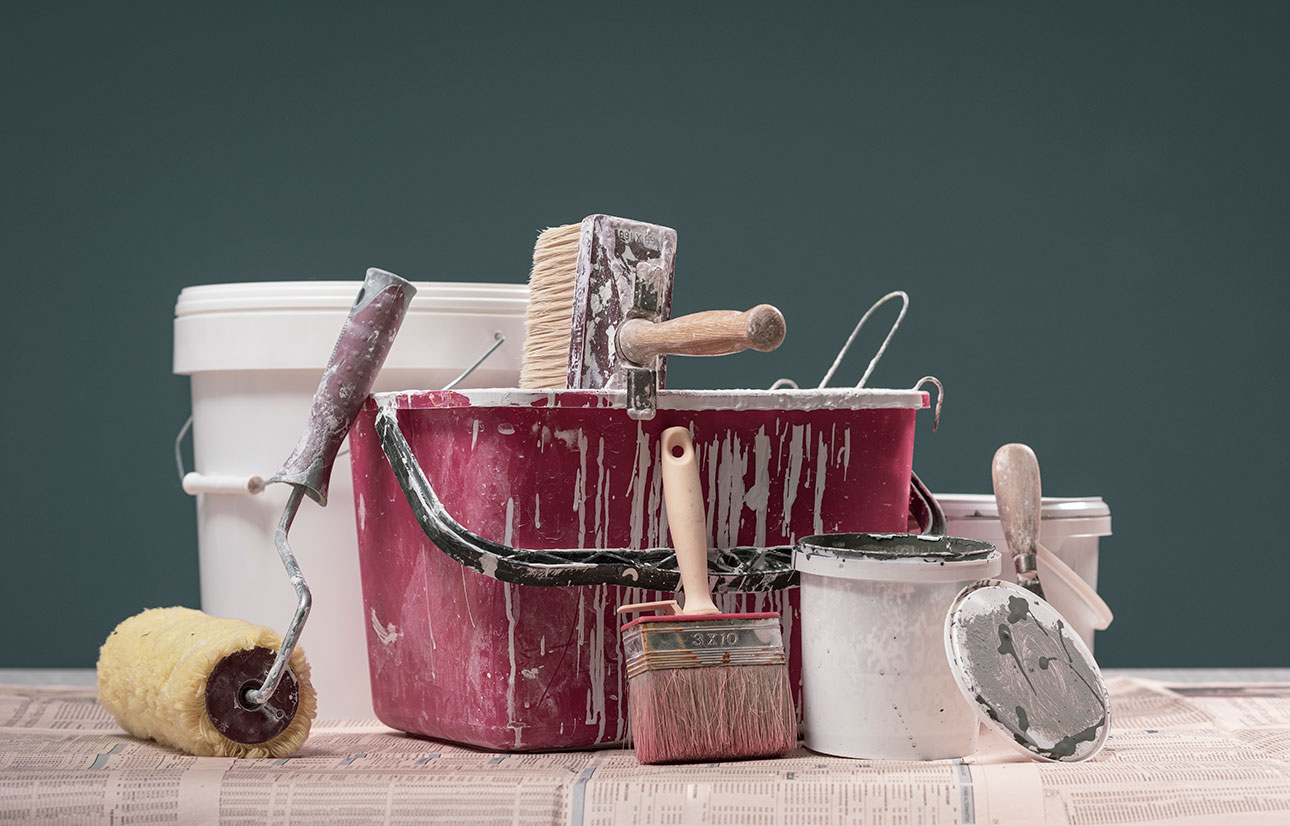 Sticker Paintbrushes Dripping into Paint Containers 