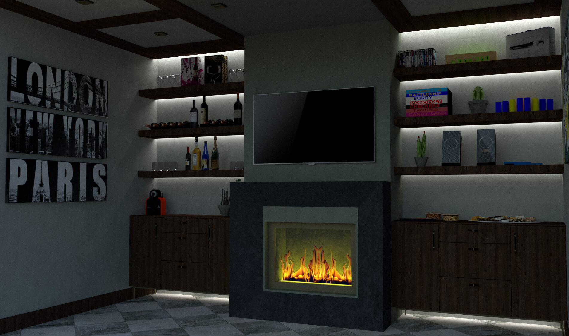 Industrial design basement fireplace View of the decoration type industrial