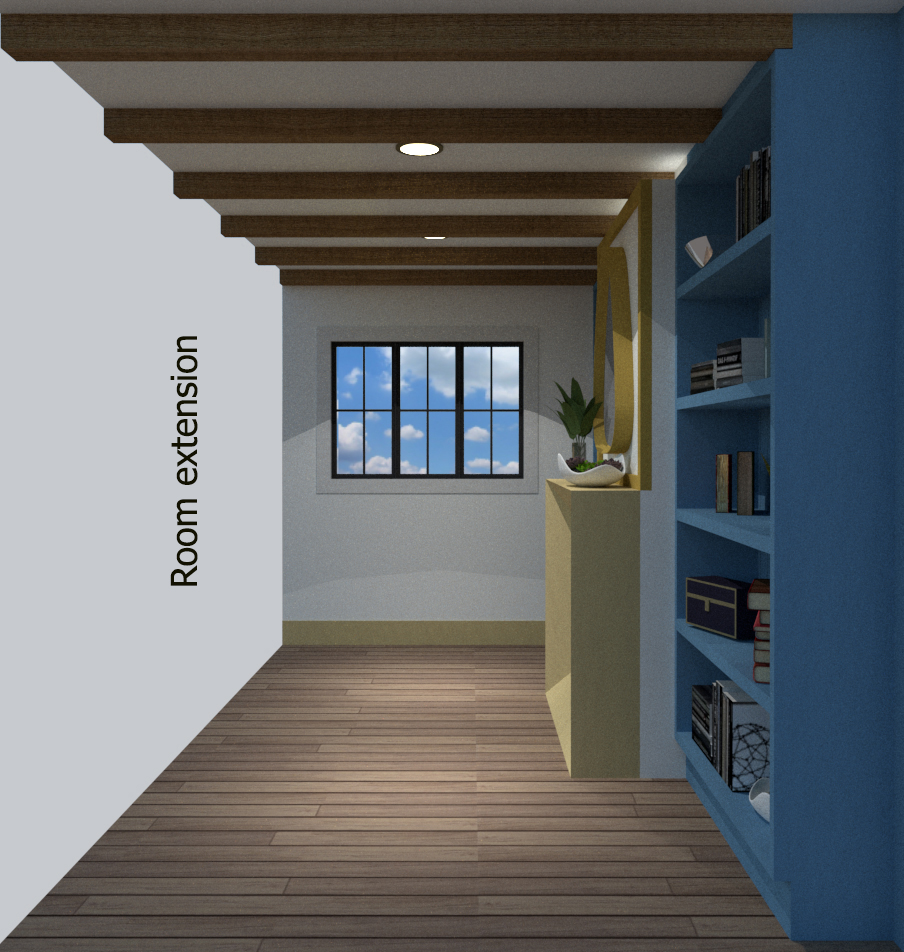 Scandinavian design basement fireplace, right view Scandinavian design basement fireplace, right view.