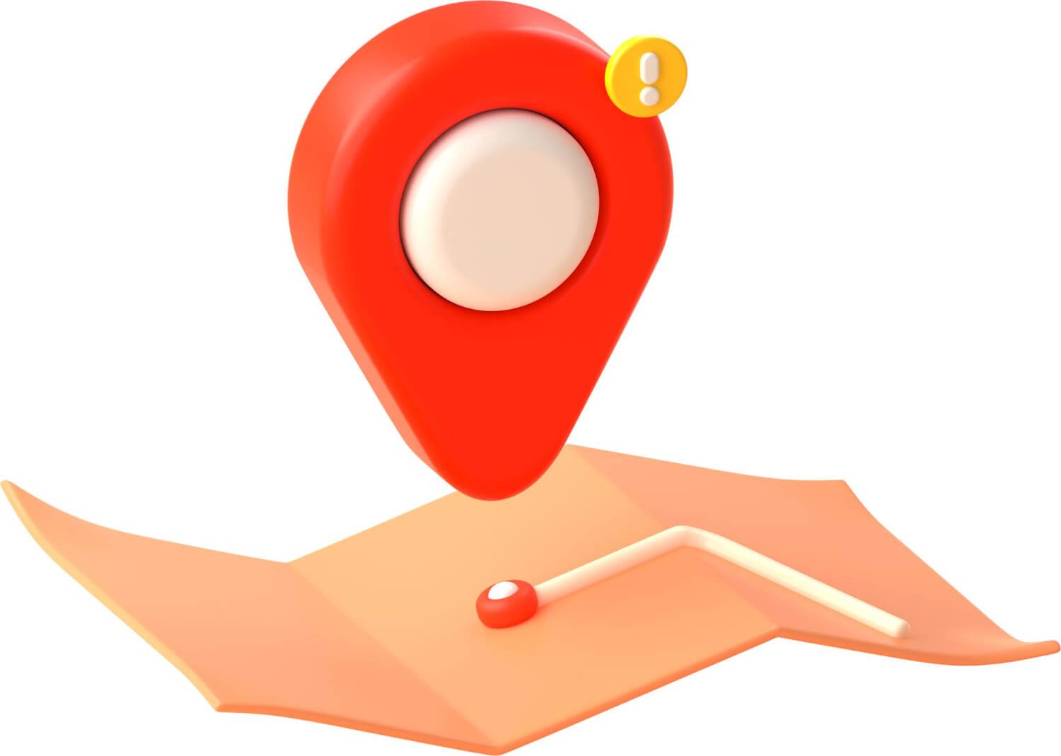 3d illustration of red locator sign on map