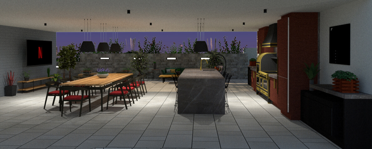 Lateral view of the outdoor kitchen designs from the terrace 