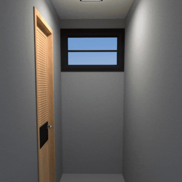 Image transitions of a narrow bathroom with wall-to-wall window