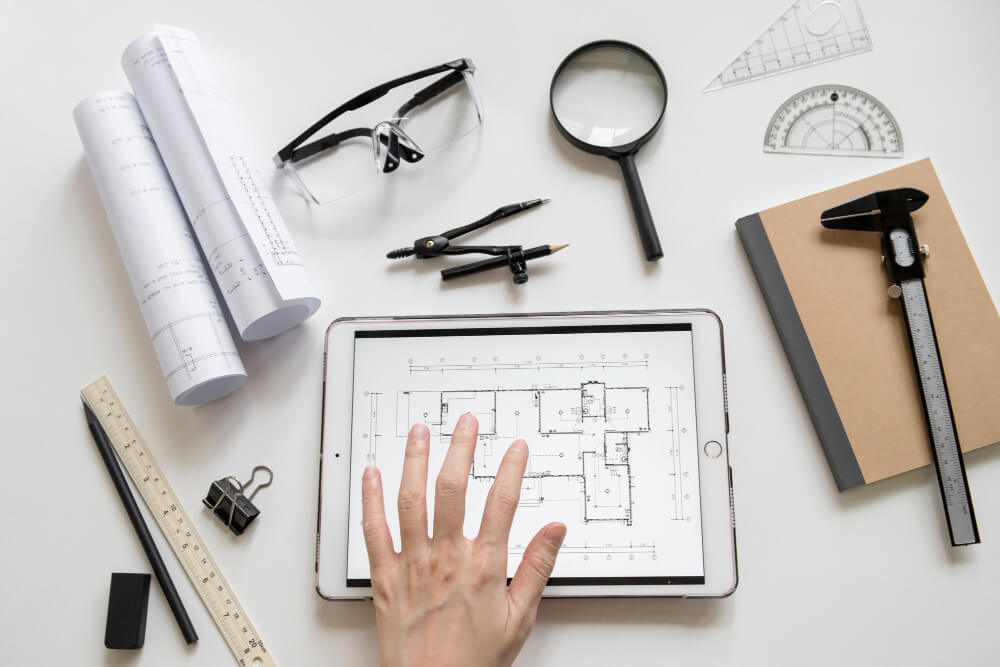 house plans research on tablet