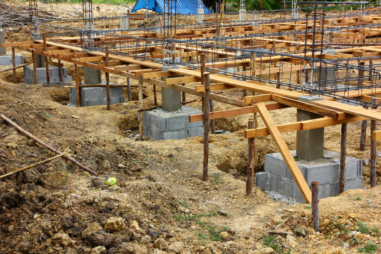 Piling pile with cement reinforced with steel structure for make cement ground floor of building in construction site.