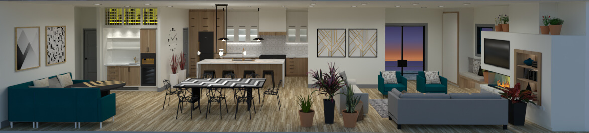 Full open concept luxry home luxury view of the living room, kitchen and dining room