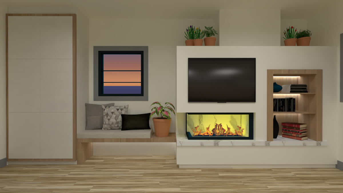 Luxury tv and chimney Fireplace view, luxury home design