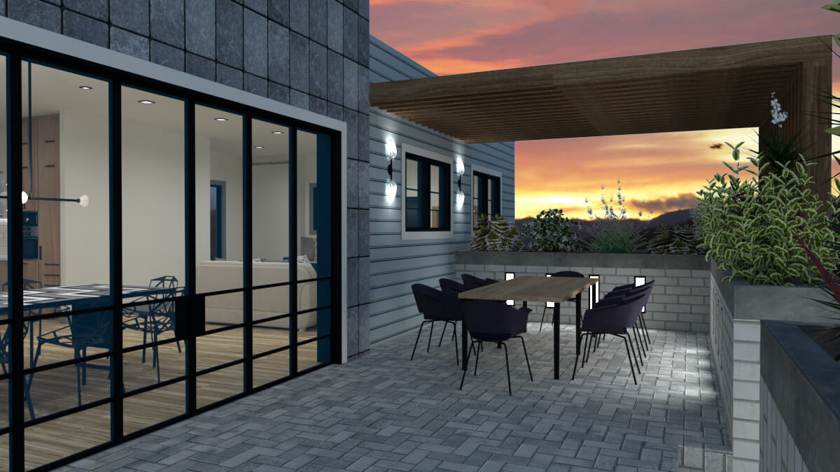 outdoor dining areas night view of the patio