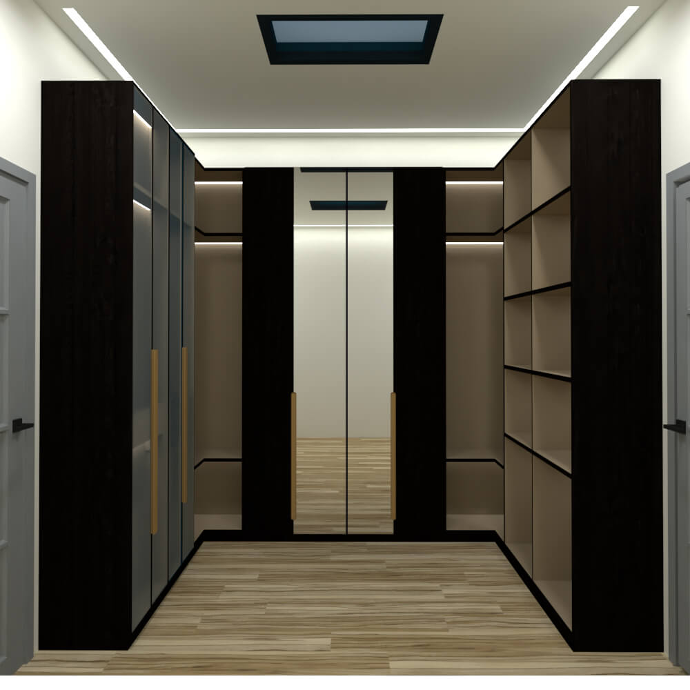 luxury closet Front view of the modern luxury bedroom design