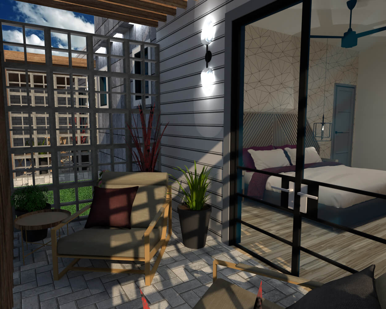 terrace and master bedroom