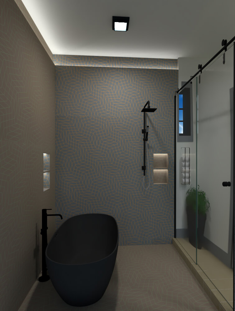 Tub section side view of shower