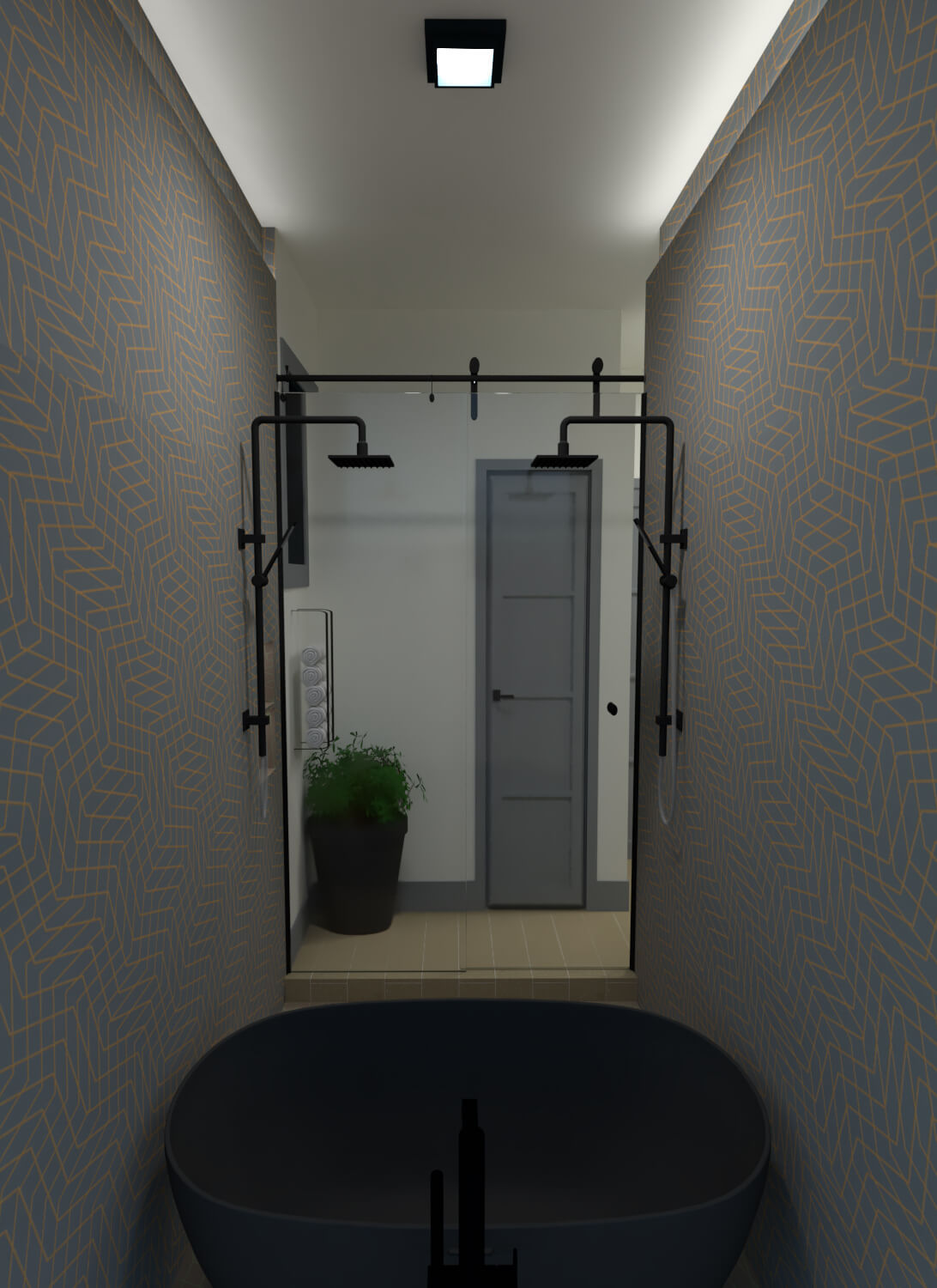 Tub and door section front view of bathtub