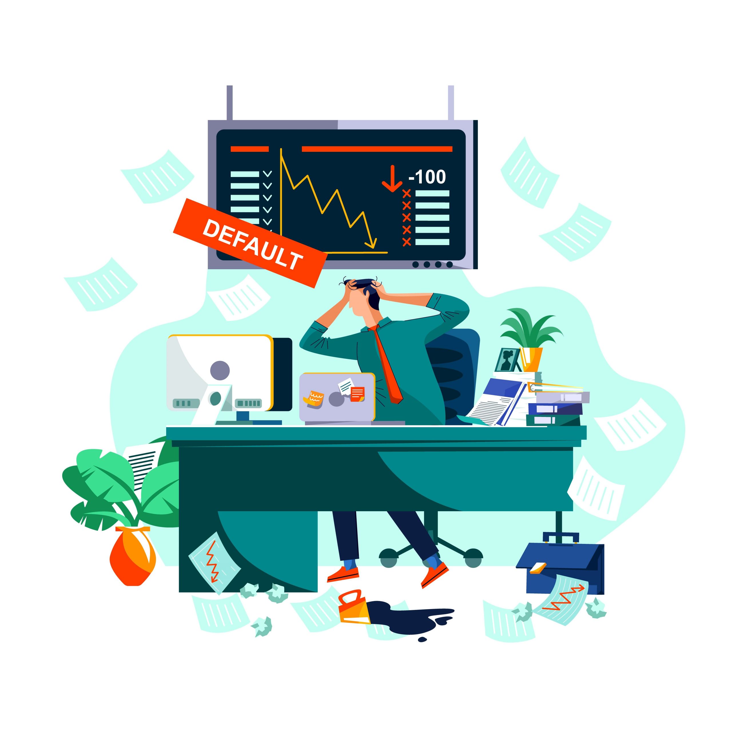 Default or collapse in stock market and exchange