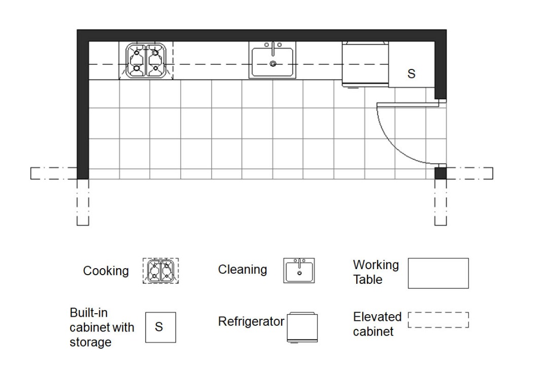 Linear kitchen near an independent access