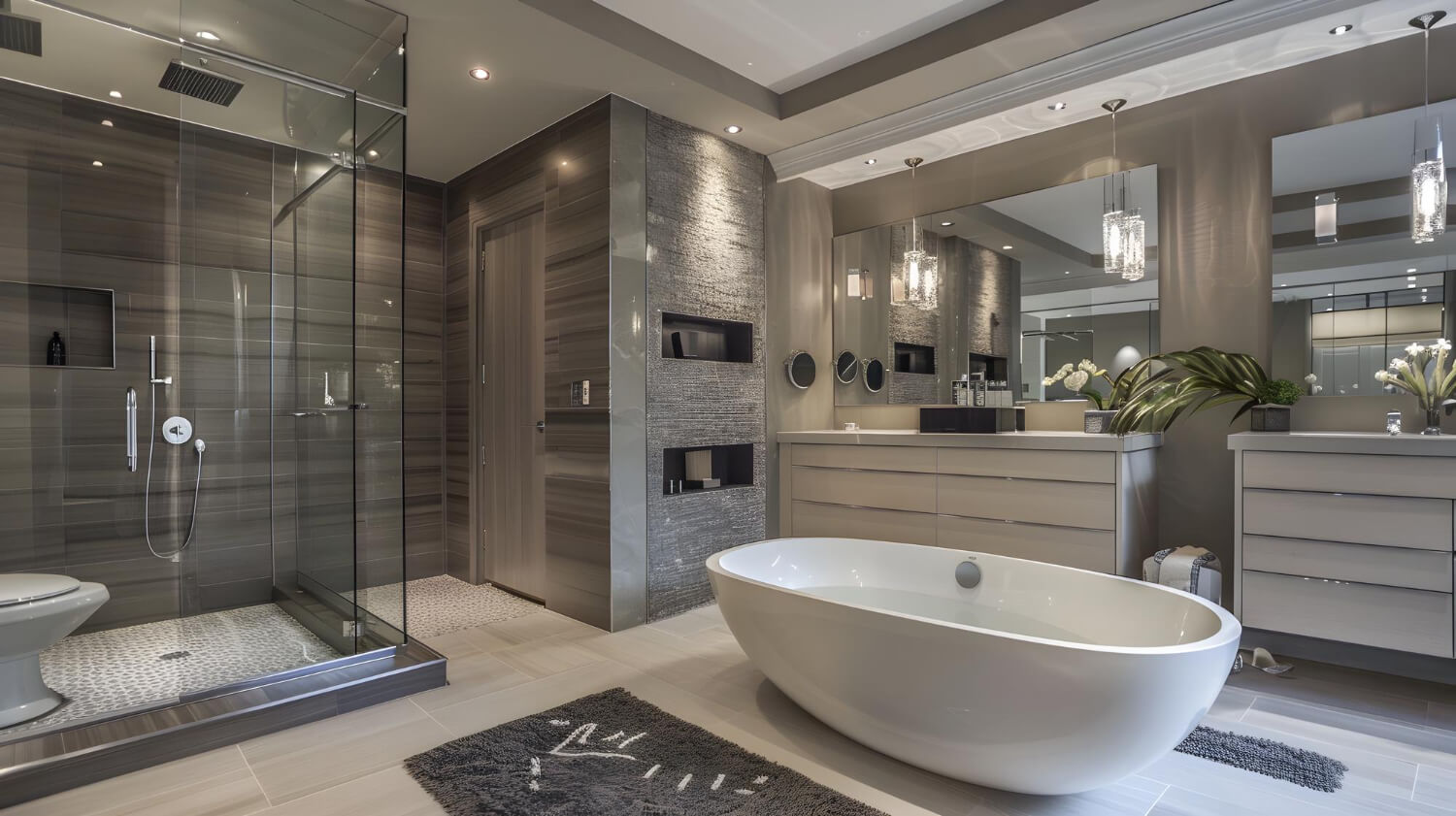 gray master bathroom