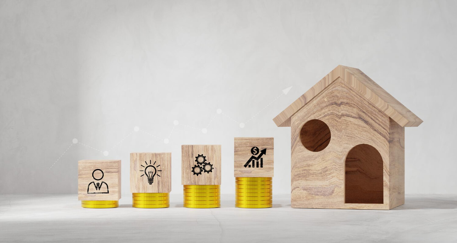 home equity: tiny house with coins