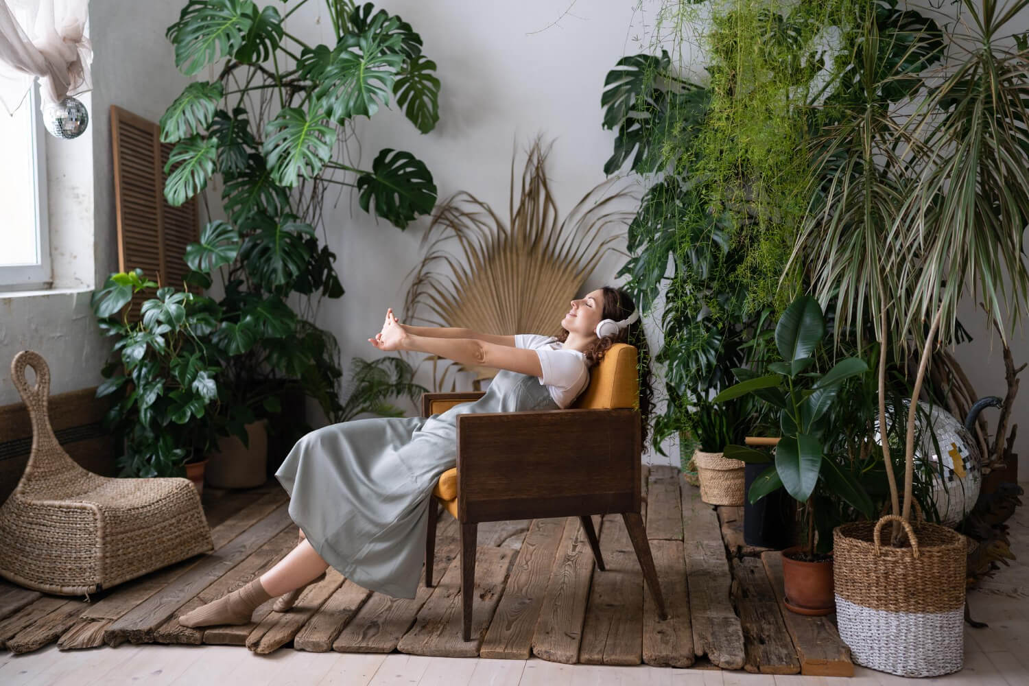 living room with plants
